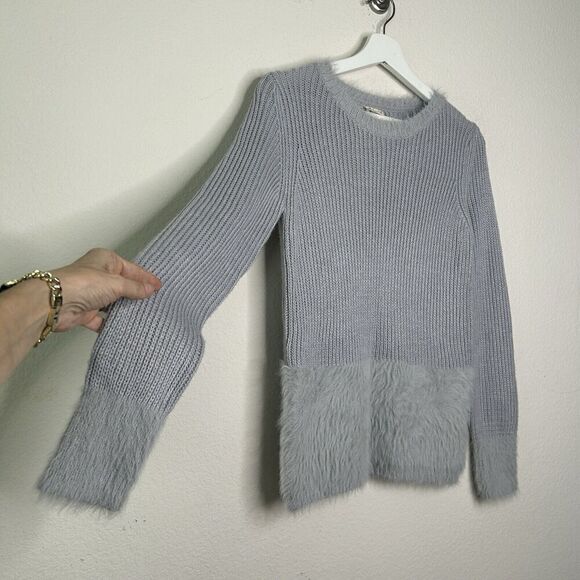 Hem & Thread Gray Faux Fur Hem , Cuff and Collar Sweater S - Picture 5 of 9